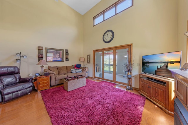 2200 15 1/2 St NW, Faribault, MN 55021 - living room featuring healthy amount of natural light, light wood-type flooring, and high vaulted ceiling
