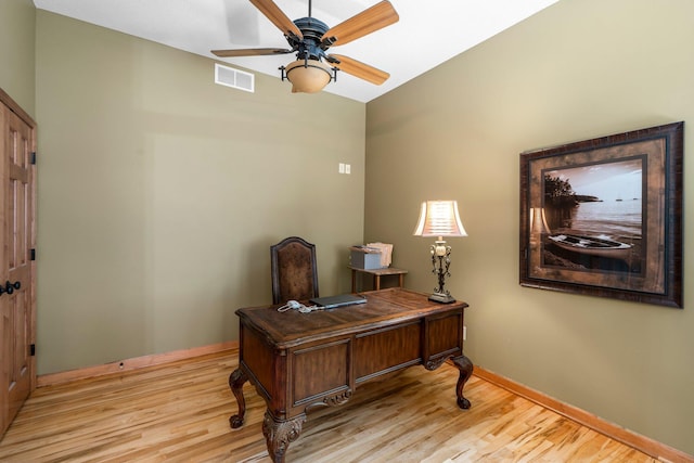 9363 Libby Ln, Eden Prairie, MN 55347 - office space featuring light wood finished floors, ceiling fan, vaulted ceiling, and baseboards