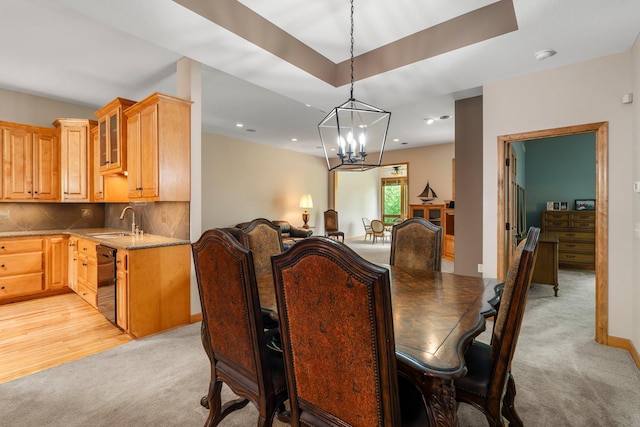 9363 Libby Ln, Eden Prairie, MN 55347 - dining area with light carpet, a chandelier, and recessed lighting