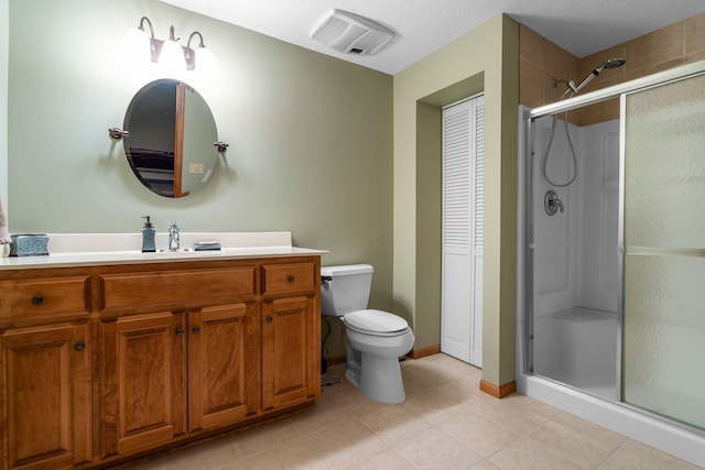 9363 Libby Ln, Eden Prairie, MN 55347 - bathroom with a stall shower, tile patterned floors, vanity, and toilet