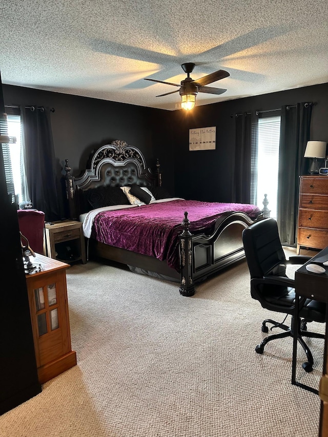 309 Oconnor St, Lakefield, MN 56150 - bedroom with carpet floors, an office area, a textured ceiling, and ceiling fan