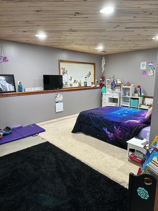 309 Oconnor St, Lakefield, MN 56150 - carpeted bedroom featuring recessed lighting and wooden ceiling