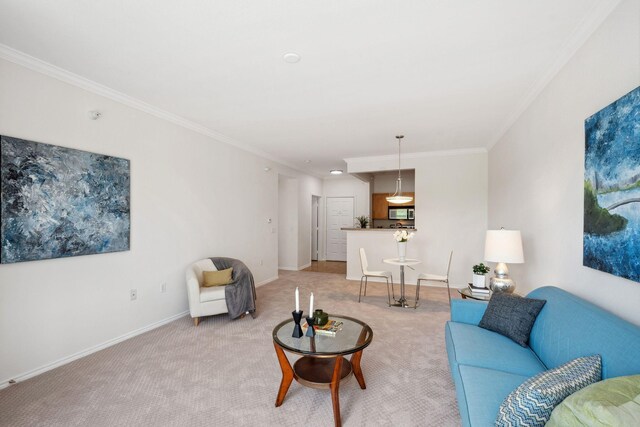 13560 Technology Dr Unit 1207, Eden Prairie, MN 55344 - living room featuring ornamental molding, light colored carpet, and baseboards