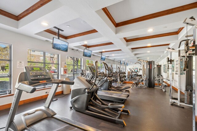 13560 Technology Dr Unit 1207, Eden Prairie, MN 55344 - gym with coffered ceiling, beam ceiling, and recessed lighting