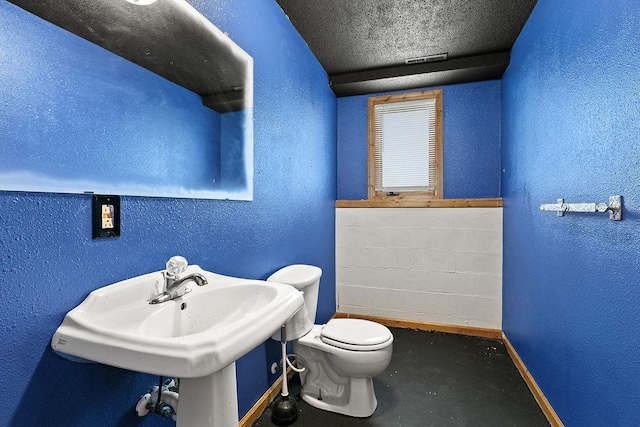19867 Twin Lakes Rd, Darling Twp, MN 56345 - half bath with a textured wall, baseboards, toilet, and a sink