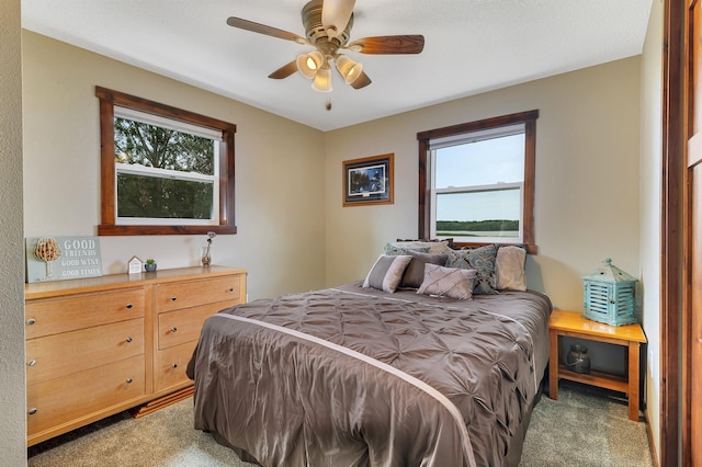 21048 Eagle Dr, Leslie Twp, MN 56360 - bedroom featuring light colored carpet, multiple windows, and a ceiling fan