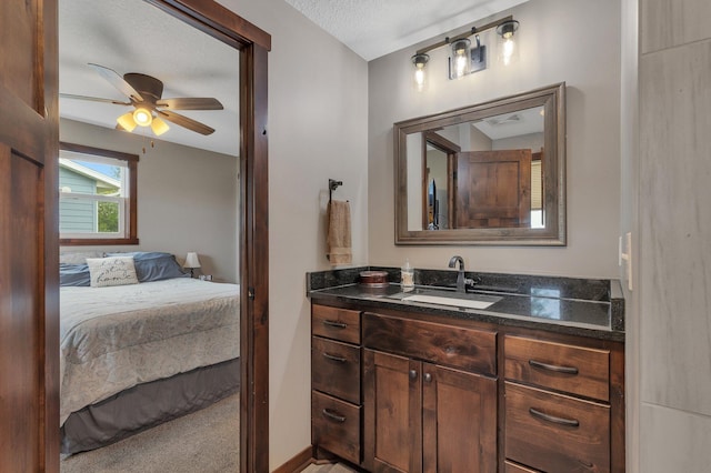 21048 Eagle Dr, Leslie Twp, MN 56360 - ensuite bathroom featuring vanity, ceiling fan, and a textured ceiling