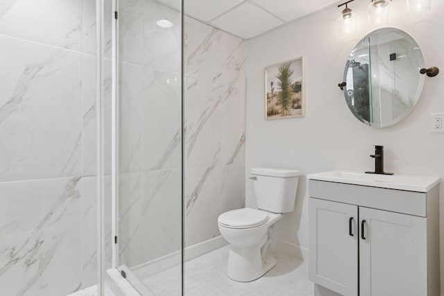 1795 Nolan Ave N, West Lakeland Twp, MN 55082 - full bathroom featuring toilet, a marble finish shower, vanity, and baseboards
