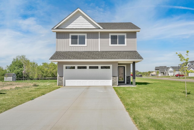1129 Tiger Ct NE, Isanti, MN 55040 - view of front of home with a garage, stone siding, board and batten siding, and a shingled roof