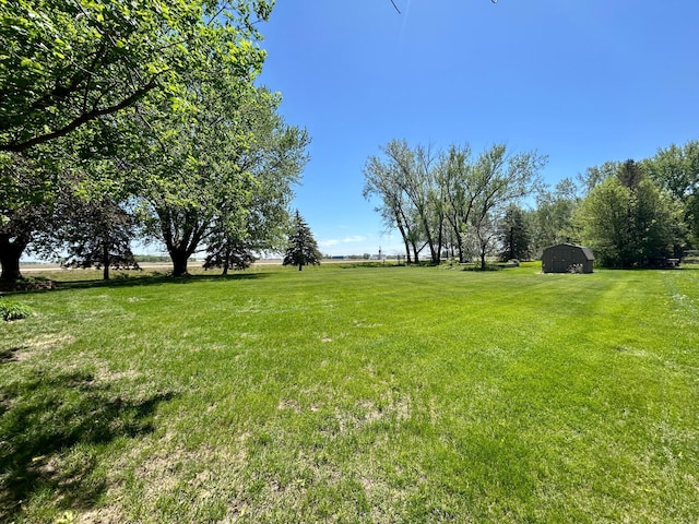 22800 401st Ave, Arlington Twp, MN 55307 - view of grassy yard featuring a storage unit, an outbuilding, and a view of rural / pastoral area