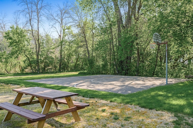 135 Eagle Lake Dr, Maple Grove, MN 55369 - view of sport court with community basketball court, a lawn, and a forest view