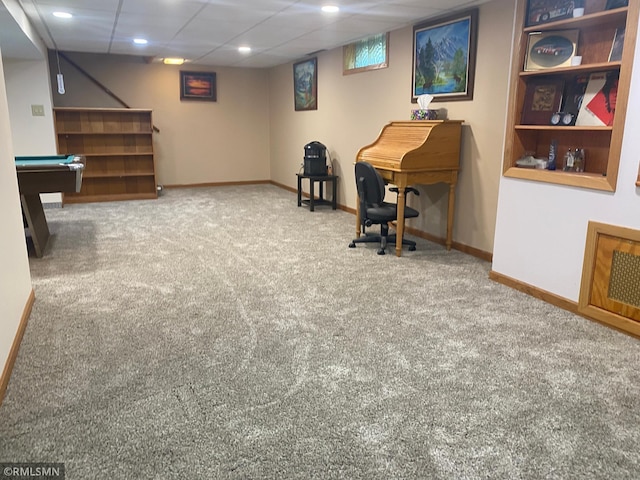 2828 Matilda St, Roseville, MN 55113 - home office featuring carpet floors, baseboards, billiards table, and recessed lighting