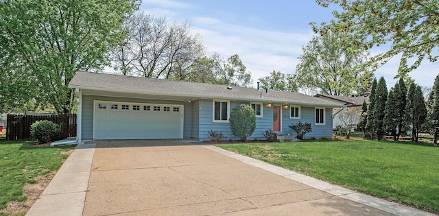 ranch-style house with an attached garage and concrete driveway