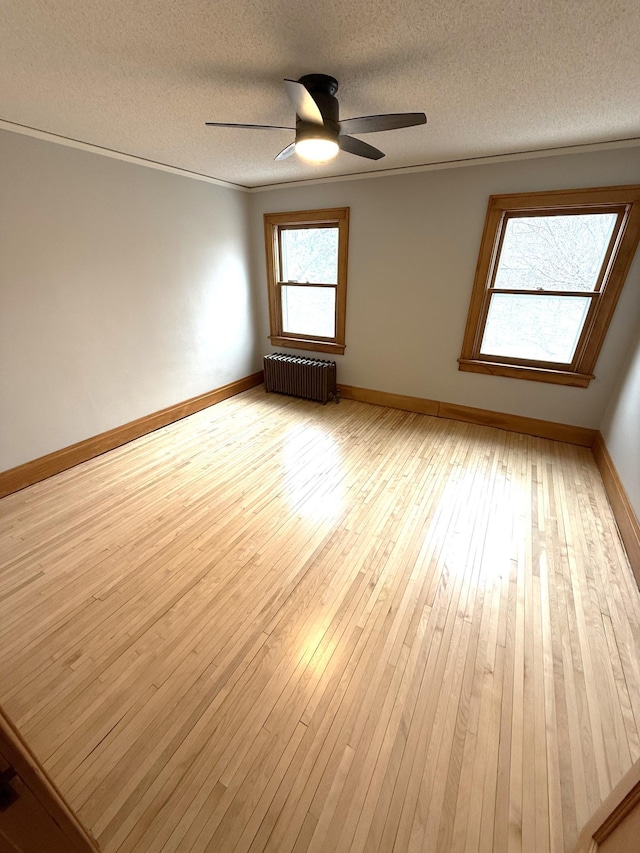 455 3rd St SE, Cokato, MN 55321 - empty room with radiator, a textured ceiling, ceiling fan, and light wood finished floors