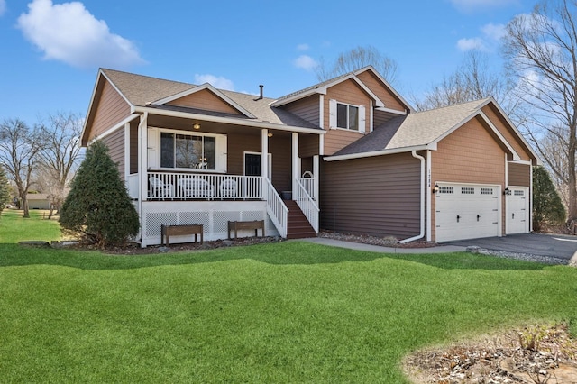 1284 Otter Ridge Rd, White Bear Twp, MN 55110 - view of front facade with a porch, an attached garage, roof with shingles, and a front lawn
