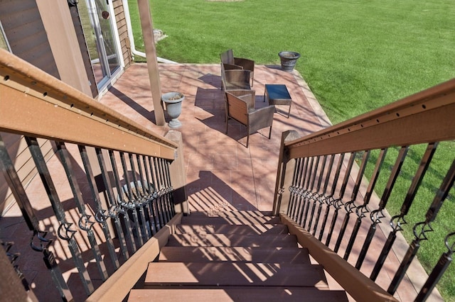 1284 Otter Ridge Rd, White Bear Twp, MN 55110 - wooden terrace with a patio and a yard