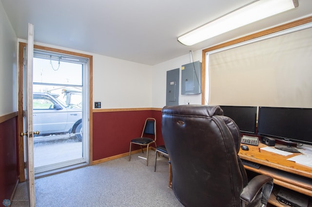 6673 230th St N, Cromwell Twp, MN 56549 - office space featuring electric panel, carpet flooring, and baseboards