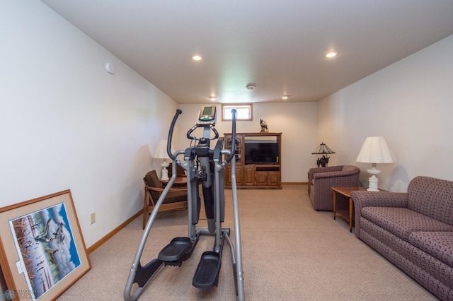 6673 230th St N, Cromwell Twp, MN 56549 - workout area featuring light carpet, recessed lighting, and baseboards