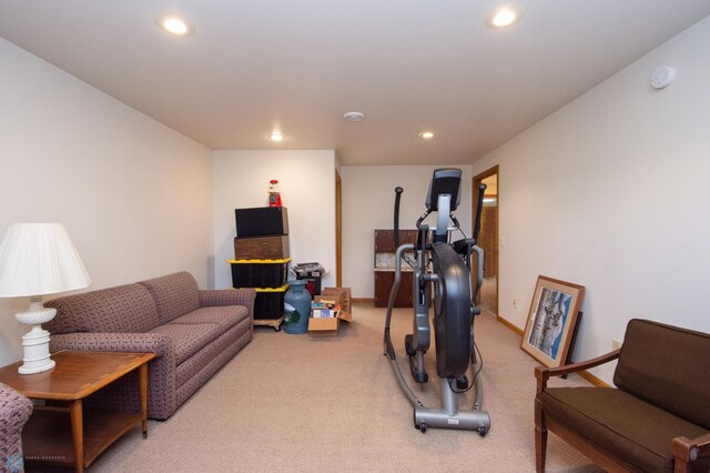 6673 230th St N, Cromwell Twp, MN 56549 - workout room featuring recessed lighting, light colored carpet, and baseboards