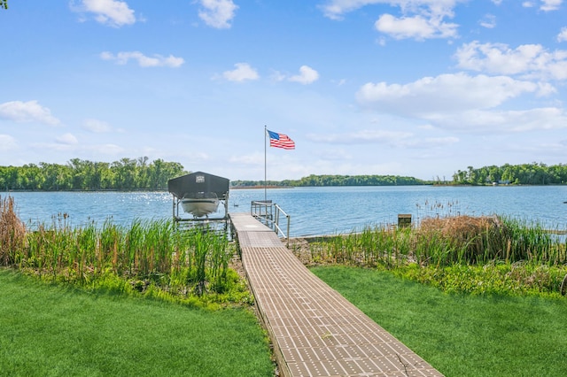 49935 Acacia Trl, Nessel Twp, MN 55080 - dock featuring boat lift and a water view