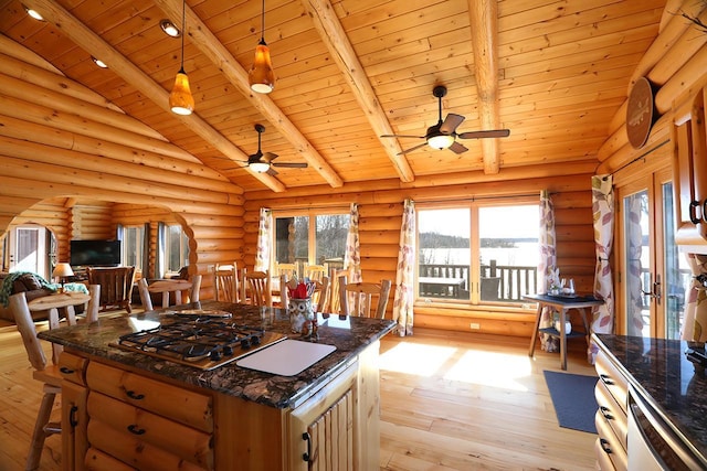 3165 Randa Rd, Orr, MN 55771 - kitchen with a ceiling fan, wooden ceiling, light wood-type flooring, dishwashing machine, and stainless steel gas cooktop