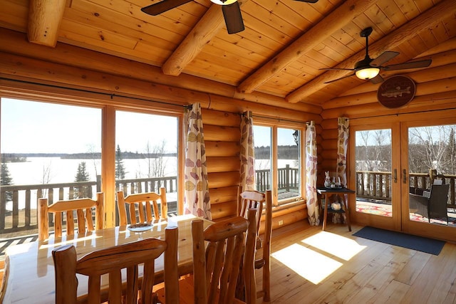 3165 Randa Rd, Orr, MN 55771 - sunroom / solarium featuring french doors, beam ceiling, and a water view