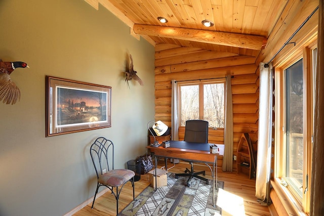 3165 Randa Rd, Orr, MN 55771 - office space with rustic walls, light wood-style floors, and wooden ceiling