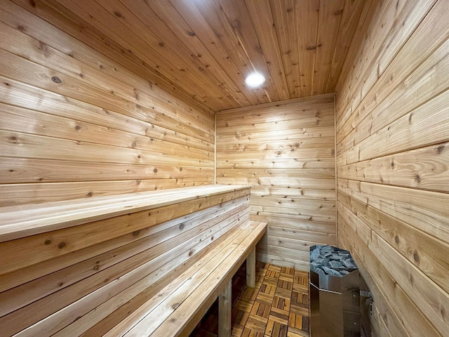 3165 Randa Rd, Orr, MN 55771 - sauna with wooden ceiling, wooden walls, and recessed lighting