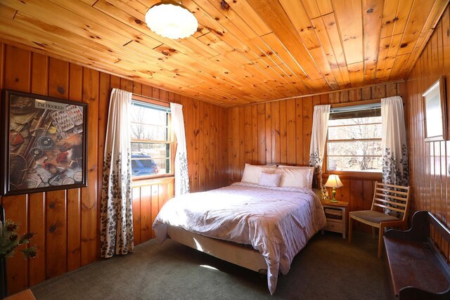 3165 Randa Rd, Orr, MN 55771 - bedroom featuring wooden walls, wooden ceiling, and carpet
