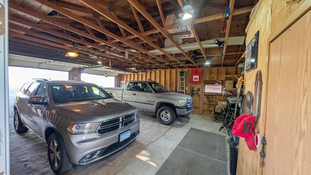 garage with a garage door opener