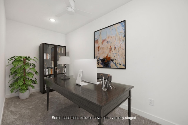 12745 Stutz Ct NE, Blaine, MN 55449 - office area with carpet flooring, a ceiling fan, baseboards, and recessed lighting