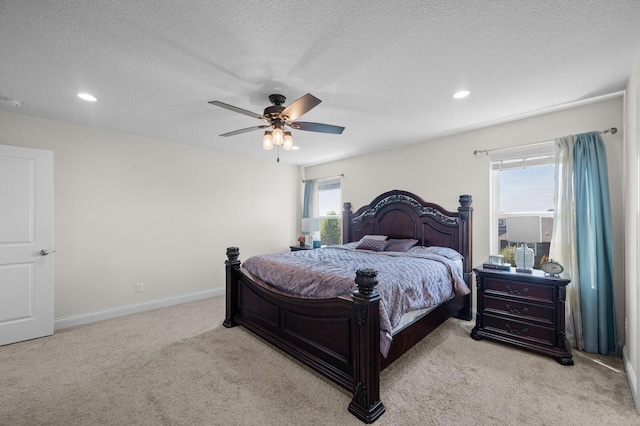 4118 San Vitero Ct, Victoria, MN 55318 - carpeted bedroom with a textured ceiling, baseboards, recessed lighting, and a ceiling fan
