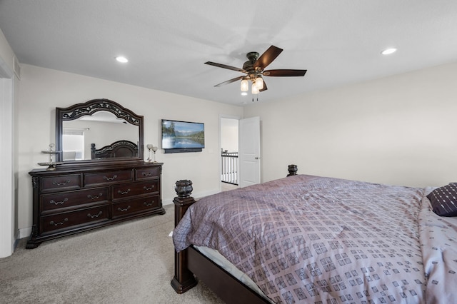 4118 San Vitero Ct, Victoria, MN 55318 - bedroom with light carpet, recessed lighting, baseboards, and a ceiling fan