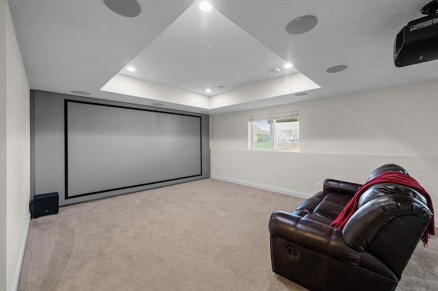 4118 San Vitero Ct, Victoria, MN 55318 - home theater with carpet, baseboards, recessed lighting, and a raised ceiling