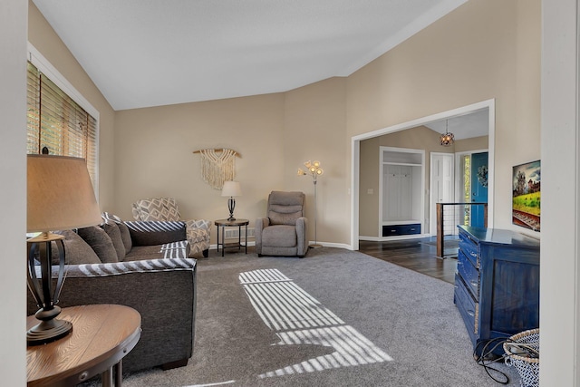 7320 Deer Pass Dr, Centerville, MN 55038 - carpeted living room with vaulted ceiling and baseboards