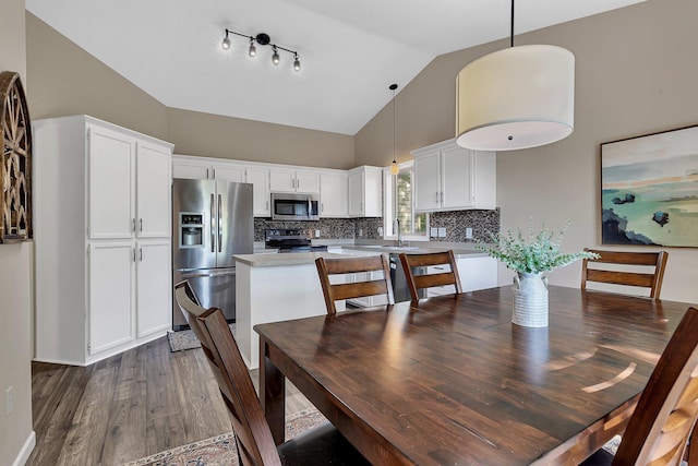 7320 Deer Pass Dr, Centerville, MN 55038 - dining room with wood finished floors and high vaulted ceiling