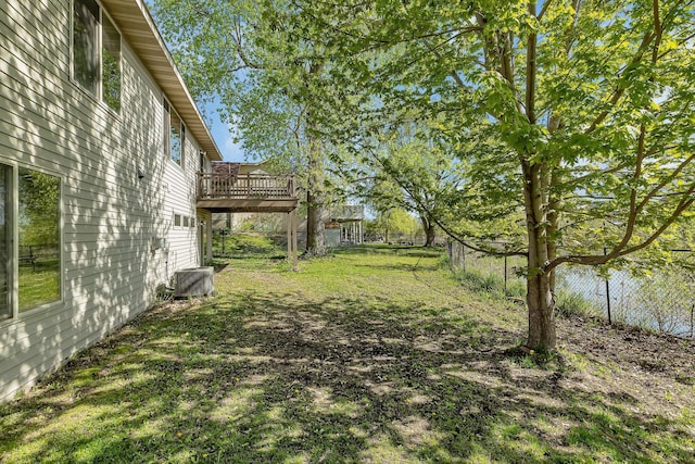 7320 Deer Pass Dr, Centerville, MN 55038 - view of yard featuring a wooden deck, fence, and central AC