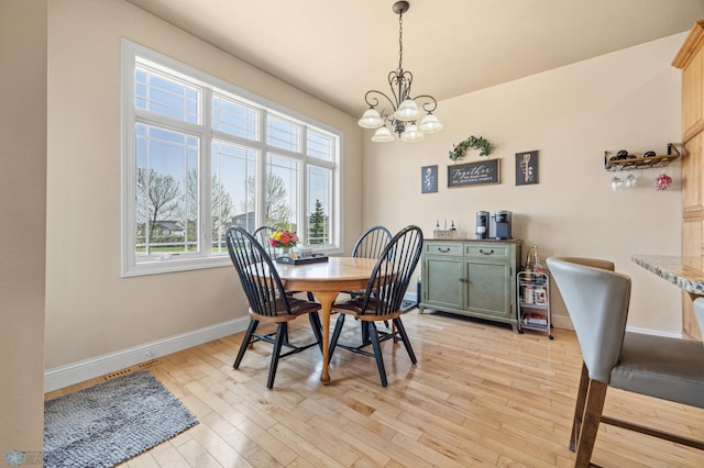 3914 21st Ave S, Moorhead, MN 56560 - dining room featuring a chandelier, baseboards, and light wood-style flooring