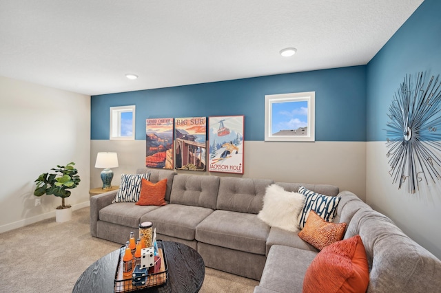 carpeted living area featuring recessed lighting