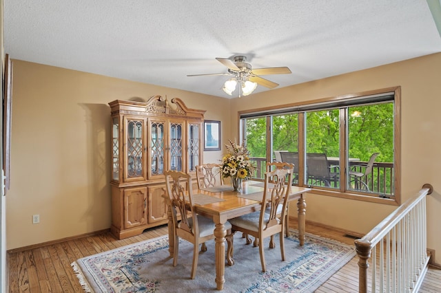 32355 Nottingham Ct, Chisago Lake Twp, MN 55045 - dining space featuring a ceiling fan, light wood-style floors, baseboards, and a textured ceiling