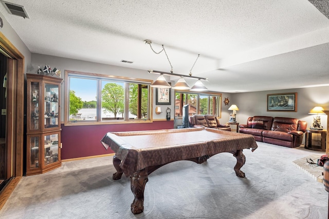 32355 Nottingham Ct, Chisago Lake Twp, MN 55045 - recreation room featuring billiards table, carpet, and a textured ceiling