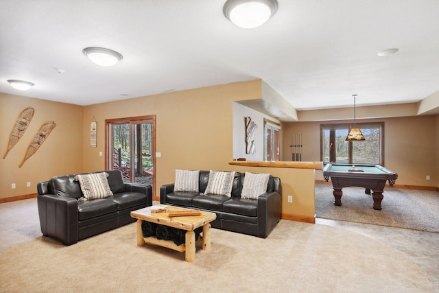 12640 Fawn Lake Rd, Crosslake, MN 56442 - living area featuring carpet flooring, healthy amount of natural light, billiards, and baseboards