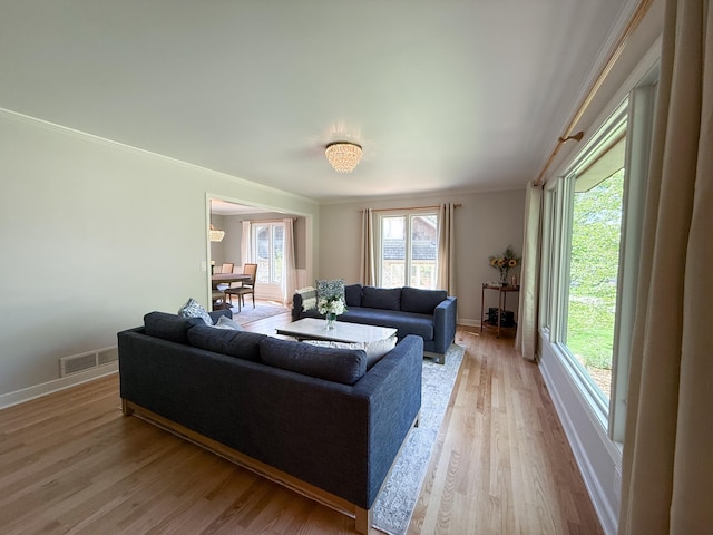 14700 Minnehaha Pl, Minnetonka, MN 55391 - living area with light wood-type flooring, crown molding, and baseboards