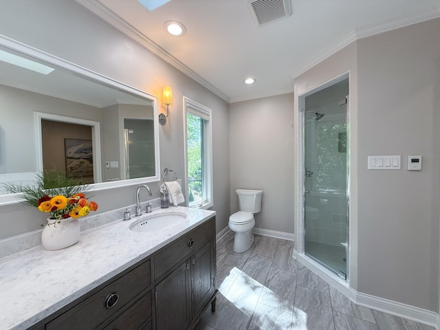 14700 Minnehaha Pl, Minnetonka, MN 55391 - bathroom featuring a shower stall, vanity, toilet, recessed lighting, and marble finish floors