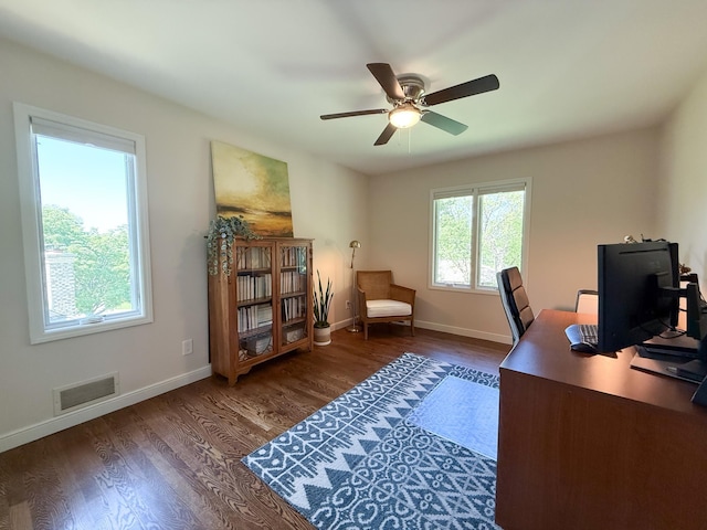 14700 Minnehaha Pl, Minnetonka, MN 55391 - office featuring wood finished floors, a ceiling fan, and baseboards
