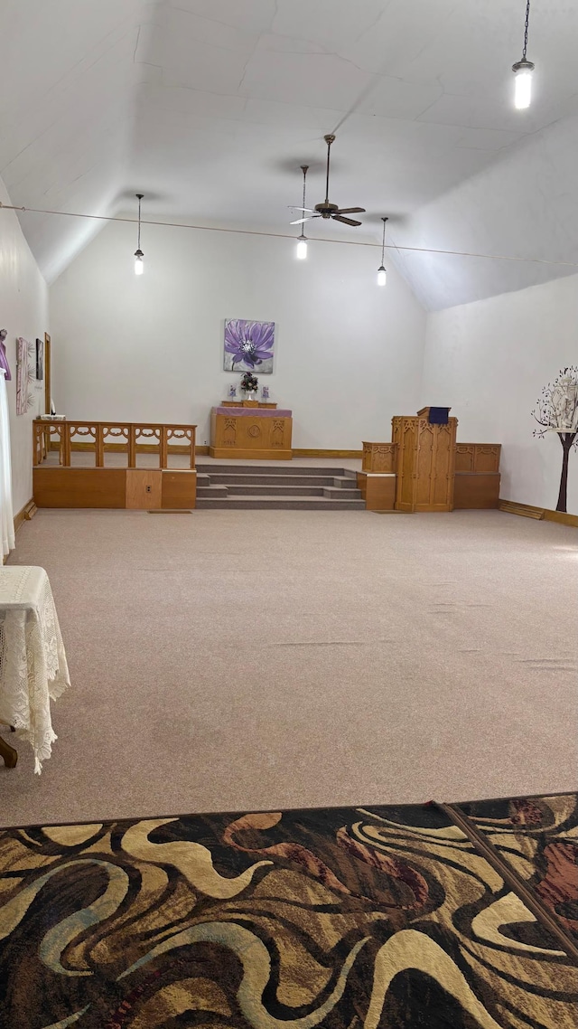 211 1st Ave, Osakis, MN 56360 - bedroom featuring light colored carpet, high vaulted ceiling, and baseboards