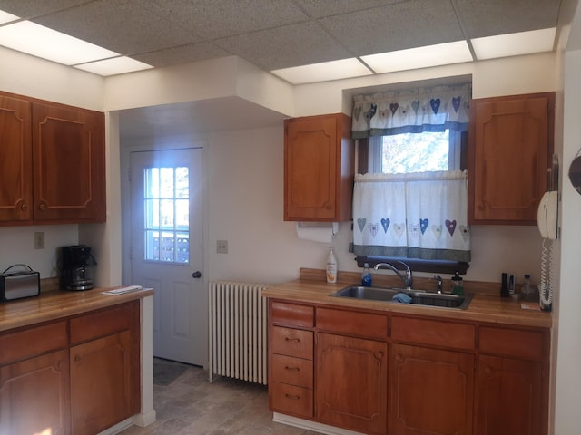 101 8th Ave N, Saint James, MN 56081 - kitchen with radiator heating unit, a sink, a drop ceiling, healthy amount of natural light, and light countertops