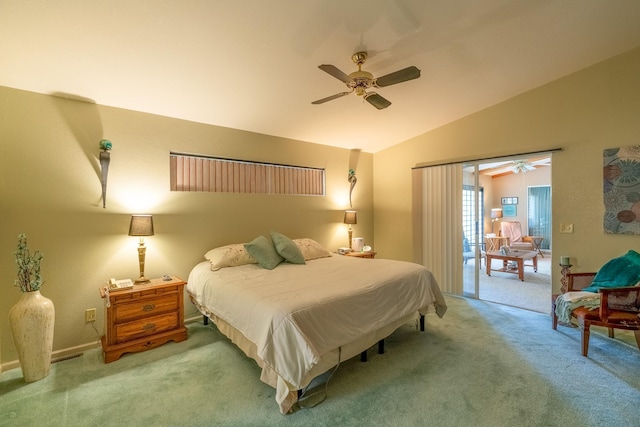 402 2nd Ave SE, Mapleton, MN 56065 - bedroom with carpet, vaulted ceiling, ceiling fan, access to exterior, and baseboards