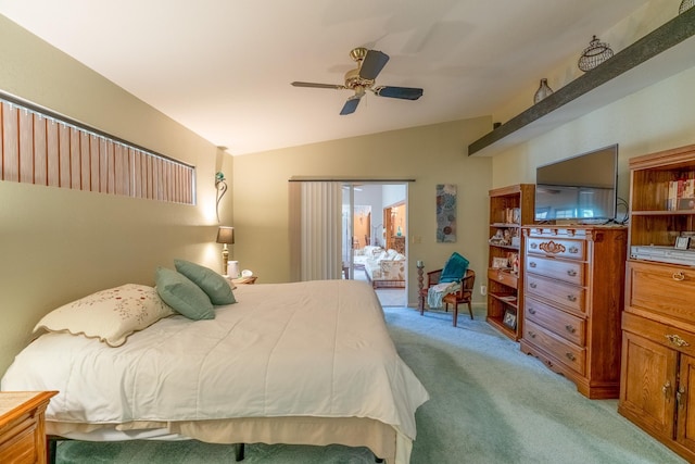 402 2nd Ave SE, Mapleton, MN 56065 - bedroom with light carpet, lofted ceiling, access to outside, and ceiling fan