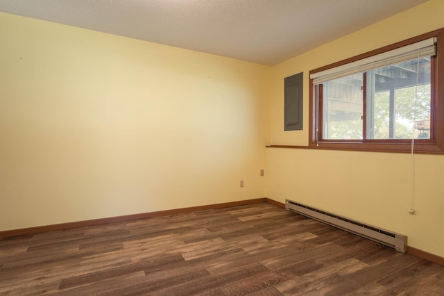 1346 Latoka Drive Ct SW, Alexandria, MN 56308 - empty room featuring a baseboard heating unit, electric panel, and dark wood finished floors